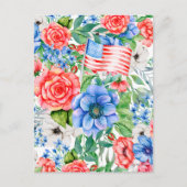 紅白と青の花7月4日愛国心 シーズンポストカード (正面)