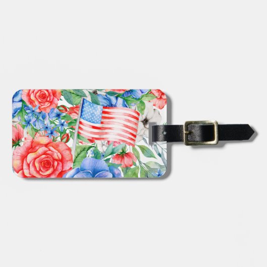 紅白と青の花7月4日愛国心 ラゲッジタグ (正面横)