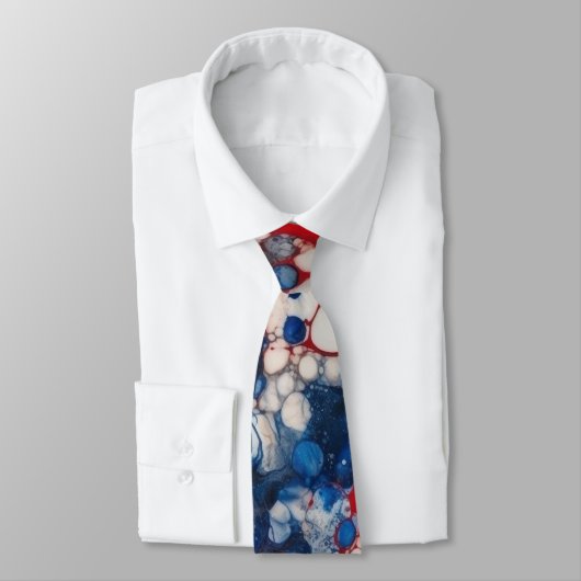 紅白と青アルコールインクUSA国旗の色 ネクタイ (タイ)