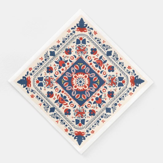 紅白と青bohoシックな幾何学的フォークアート (コーナー)