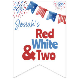 紅白と2つの誕生日パーティバナー バンティングフラッグ