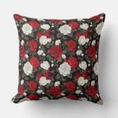 紅白のバラの花のパターン クッション (正面)