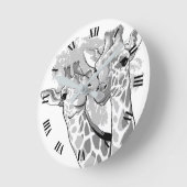 紅白の二匹のキリン ラウンド壁時計 (傾斜)