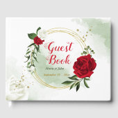 紅白の花の緑の金ゴールド結婚リース ゲストブック (正面)