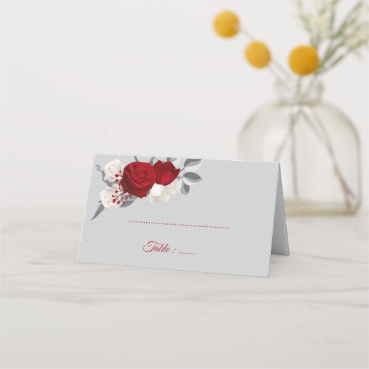 紅白の花は葉灰色 プレイスカード (正面)