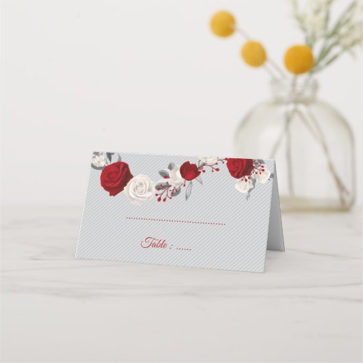 紅白の花は葉灰色 プレイスカード (正面)