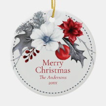 紅白の銀色の葉のクリスマス