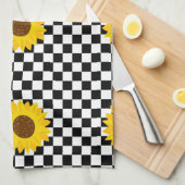 紅白ひまわり市松模様にの花柄 キッチンタオル (四つ折り)