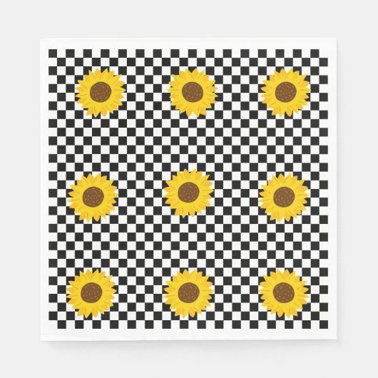 紅白ひまわり市松模様にの花柄 スタンダードランチョンナプキン (正面)