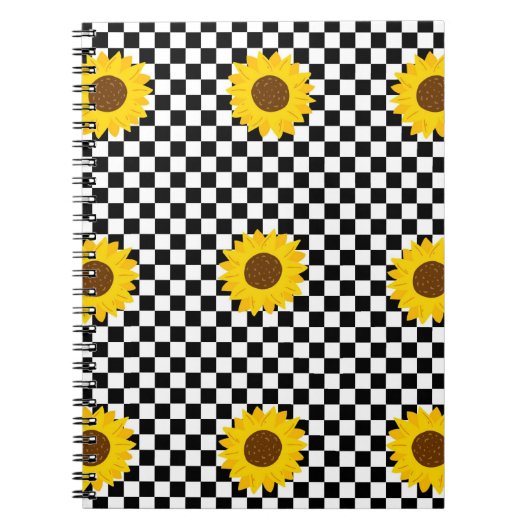 紅白ひまわり市松模様にの花柄 ノートブック (正面)