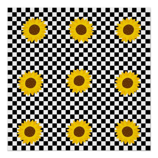 紅白ひまわり市松模様にの花柄 ポスター (正面)