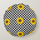 紅白ひまわり市松模様にの花柄 ラウンドクッション (裏面)