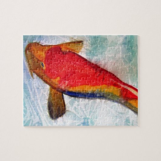 紅白コイ日本の魚水彩画 ジグソーパズル (横)