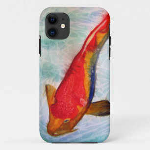 紅白コイ日本の魚水彩画 iPhone 11 ケース