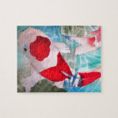 紅白コイ2日本の水彩魚アート ジグソーパズル (横)