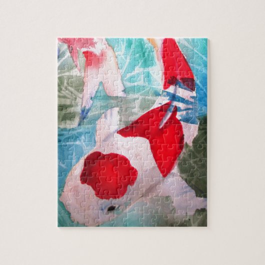 紅白コイ2日本の水彩魚アート ジグソーパズル (縦)