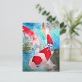 紅白コイ2日本の水彩魚アート ポストカード (スタンド正面)