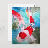 紅白コイ2日本の水彩魚アート ポストカード (正面/裏面)