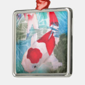 紅白コイ2日本の水彩魚アート メタルオーナメント (左)