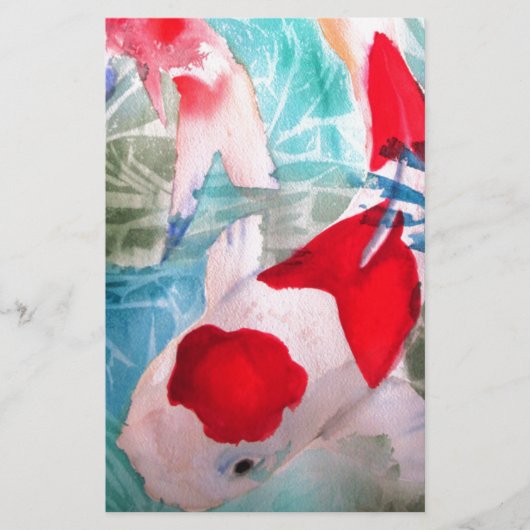 紅白コイ2日本の水彩魚アート 便箋 (正面)