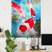 紅白コイII魚水彩オリジナル術 ポスター (ホームオフィス)