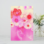 紅白ピンクのバラとアネモネの花モノグラム 便箋 (スタンド正面)