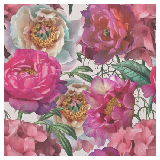 紅白ピンクの牡丹と紫陽花 ファブリック (見本)