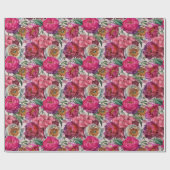 紅白ピンクの牡丹と紫陽花 ラッピングペーパー (フラット)