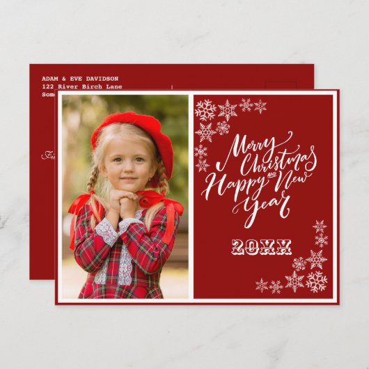 紅白メリークリスマスハッピーニューイヤー写真 インビテーションポストカード (正面/裏面)