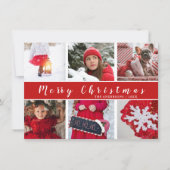 紅白モダンメリークリスマス写真コラージュ シーズンカード (正面)