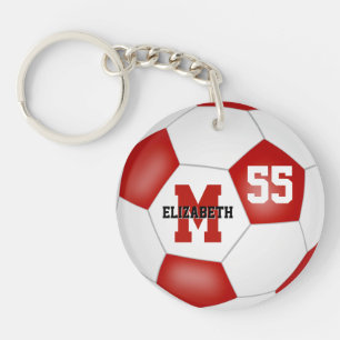 紅白学校カラーサッカーバッグラベル キーホルダー