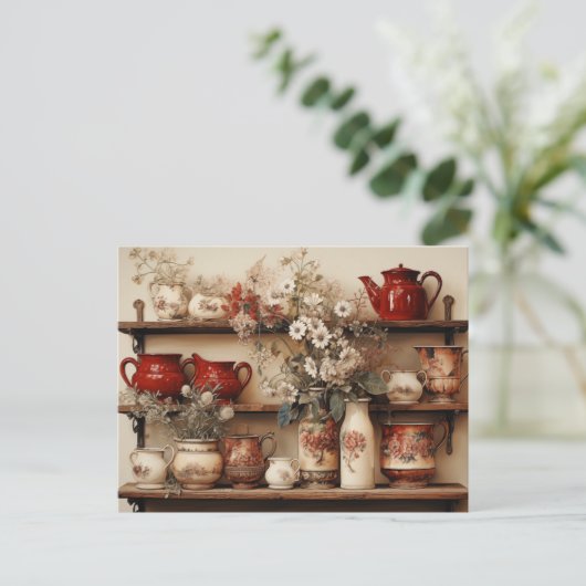 紅白料理コーヒーポットクリーマーシュガーデイジー ポストカード (スタンド正面)