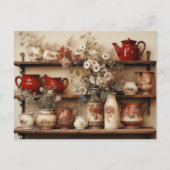 紅白料理コーヒーポットクリーマーシュガーデイジー ポストカード (正面)