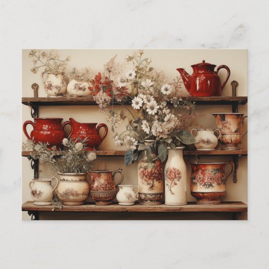 紅白料理コーヒーポットクリーマーシュガーデイジー ポストカード (正面)