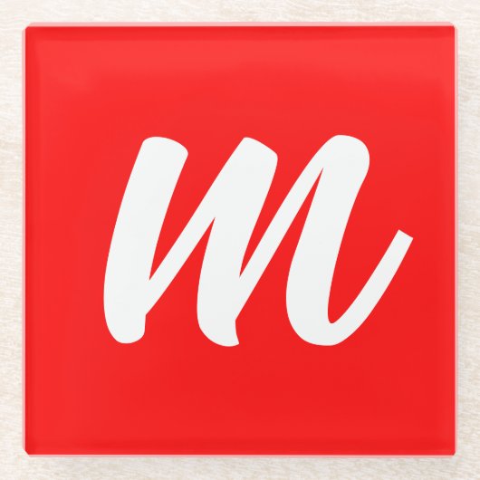 紅白書道モノグラムイニシャル文字 ガラスコースター (正面)