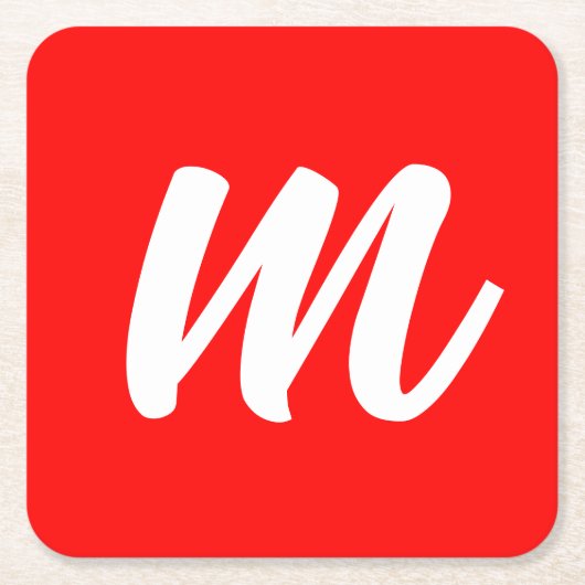 紅白書道モノグラムイニシャル文字 スクエアペーパーコースター (正面)