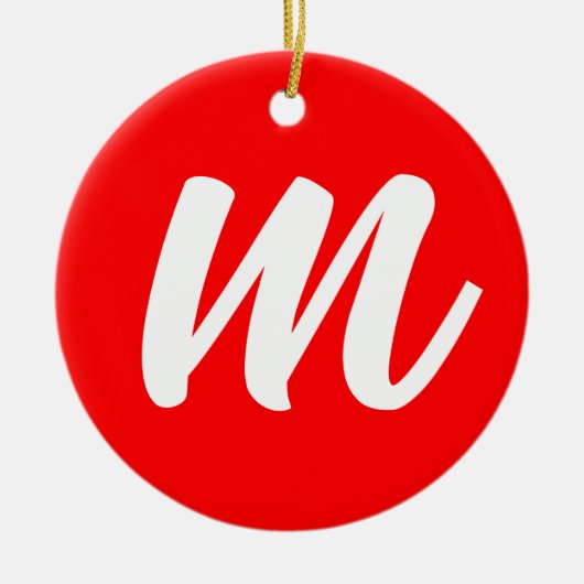 紅白書道モノグラムイニシャル文字 セラミックオーナメント (正面)