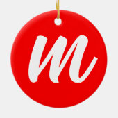 紅白書道モノグラムイニシャル文字 セラミックオーナメント (裏面)