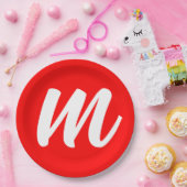 紅白書道モノグラムイニシャル文字 ペーパープレート (パーティー)