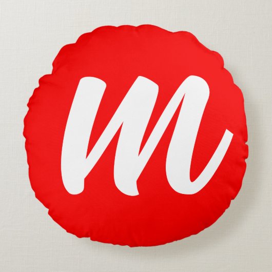 紅白書道モノグラムイニシャル文字 ラウンドクッション (正面)