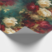 紅白緑の金ゴールド花 ラッピングペーパー (角)