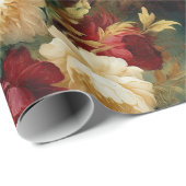 紅白緑の金ゴールド花 ラッピングペーパー (ロールコーナー)