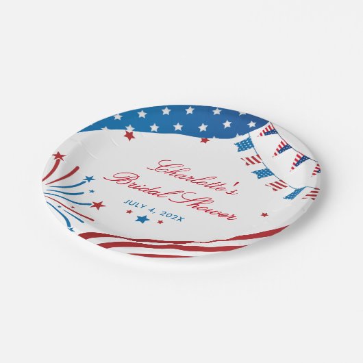 紅白青の愛国的な夏ブライダルシャワー ペーパープレート (アングル)