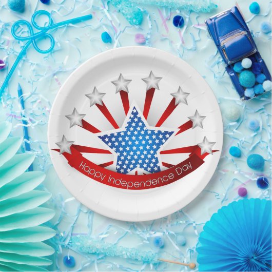 紅白青の独立記念日 ペーパープレート (パーティー)