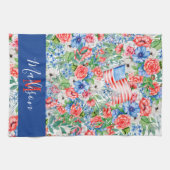 紅白青の花7月4日モノグラム キッチンタオル (横)