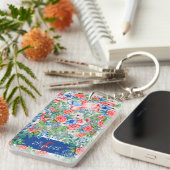 紅白青の花7月4日モノグラム キーホルダー (正面右)