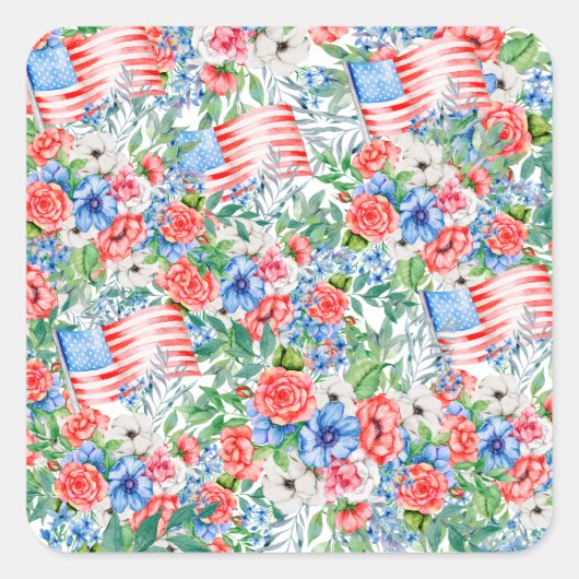 紅白青の花7月4日 スクエアシール (正面)