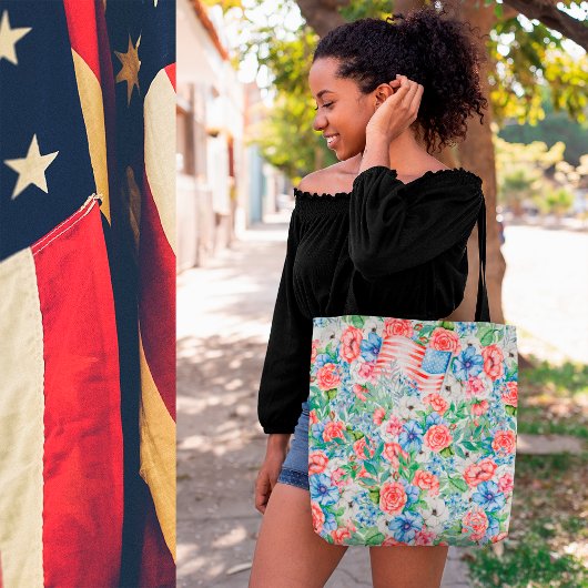 紅白青の花7月4日 トートバッグ