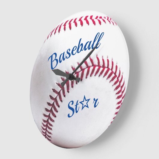 紅白青の野球写真スポーツ ラージ壁時計 (傾斜)