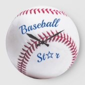 紅白青の野球写真スポーツ ラージ壁時計 (正面)